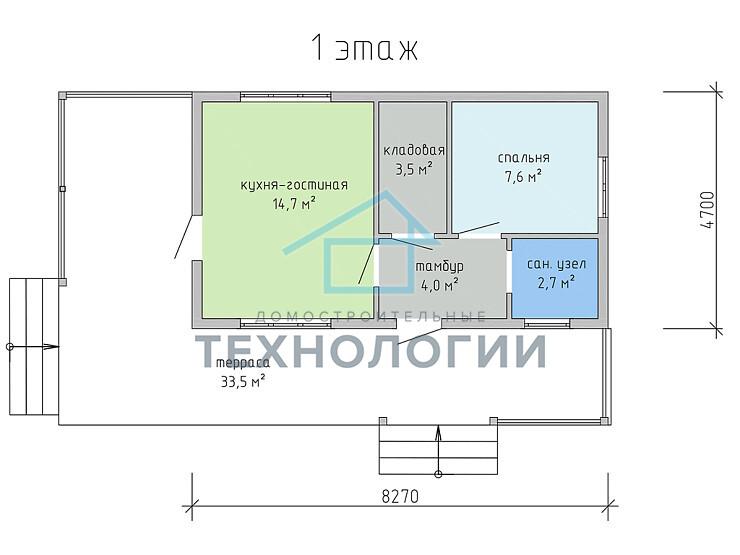 Современный одноэтажный дом из бруса 5х8 с террасой Агидель